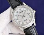 Rolex Datejust 40mm Diamond Face/Bezel WG Case Black Leather Band Watch